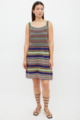 M Missoni Blue & Multicolour Textured Striped Midi Dress