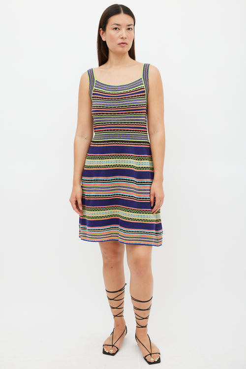 M Missoni Blue & Multicolour Textured Striped Midi Dress