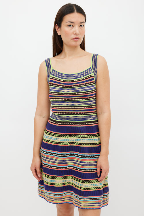 M Missoni Blue & Multicolour Textured Striped Midi Dress