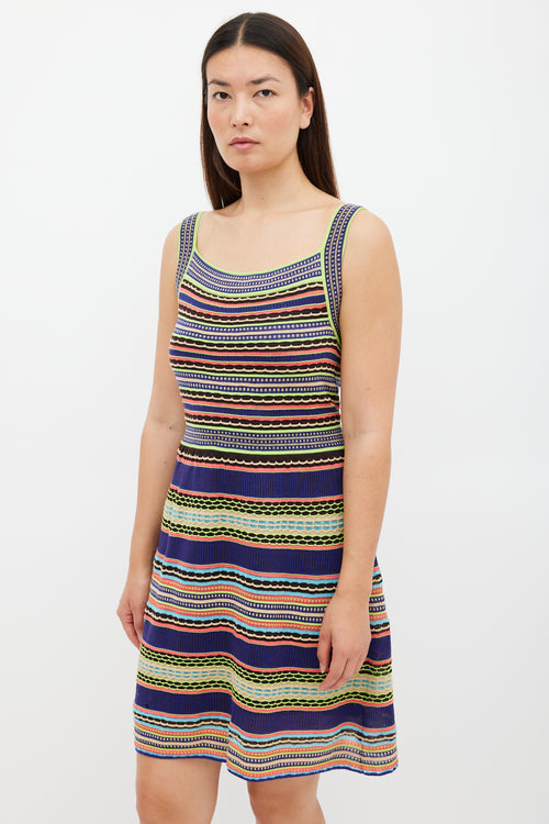 M Missoni Blue & Multicolour Textured Striped Midi Dress