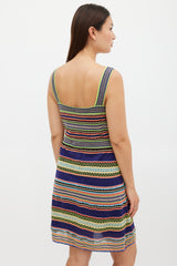 M Missoni Blue & Multicolour Textured Striped Midi Dress
