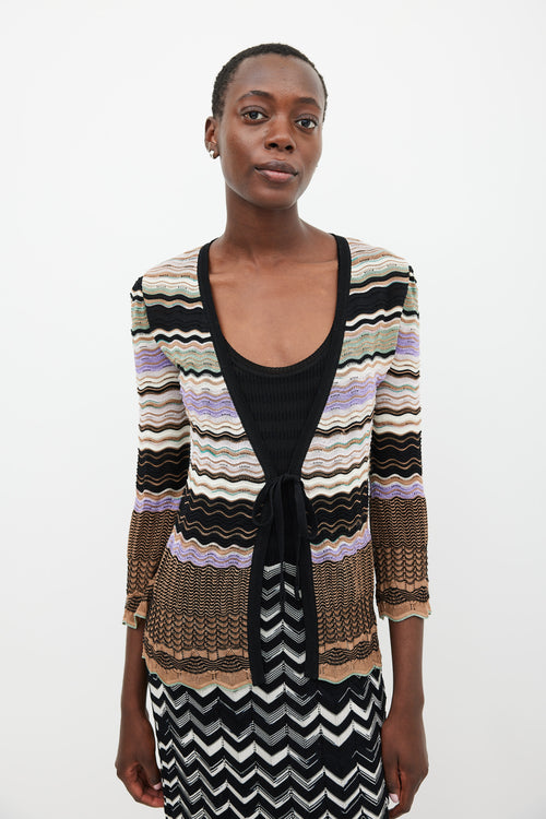 M Missoni Brown & Multicolour Sparkly Tie Front Cardigan