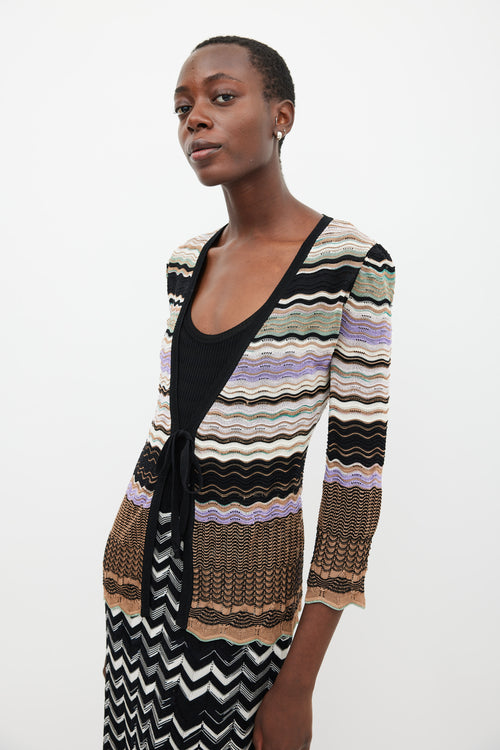 M Missoni Brown & Multicolour Sparkly Tie Front Cardigan
