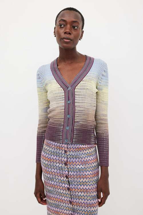 M Missoni Light Blue & Multicolour Gradient Wool Cardigan
