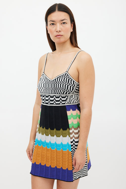 M Missoni White & Multicolour Striped A-Line  Dress