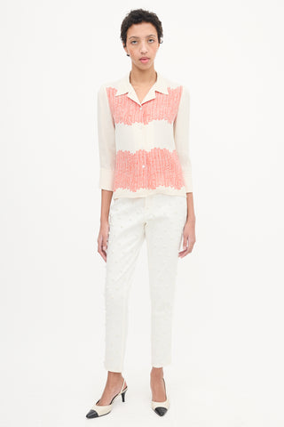 Maiyet Cream & Red Silk Printed Shirt