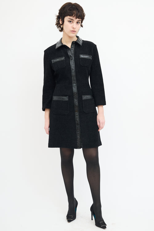 Maje Black Boucle Tweed & Vinyl Mini Dress