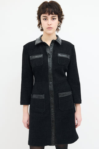 Maje Black Boucle Tweed & Vinyl Mini Dress