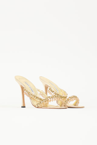 Manolo Blahnik Crystal & Leather Sandal