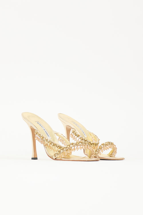 Manolo Blahnik Crystal & Leather Sandal
