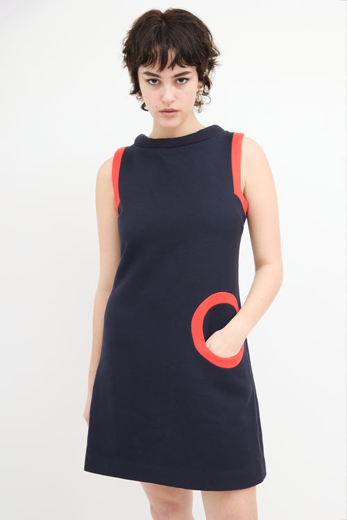 Marc Jacobs Navy & Red Wool Mini Dress