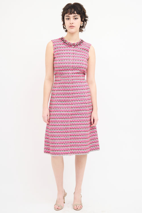 Marc Jacobs Pink & Green Tweed Embellished Dress