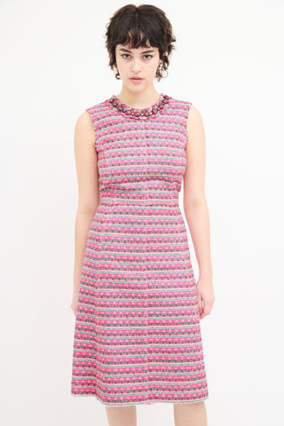 Marc Jacobs Pink & Green Tweed Embellished Dress