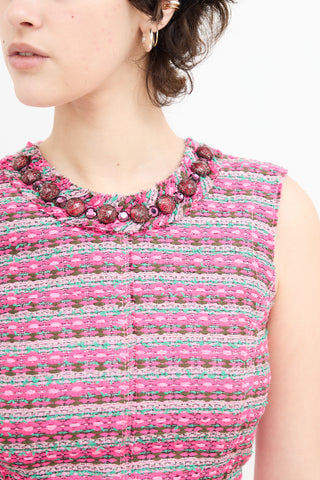 Marc Jacobs Pink & Green Tweed Embellished Dress