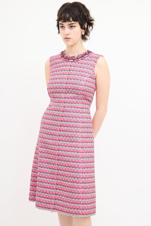 Marc Jacobs Pink & Green Tweed Embellished Dress