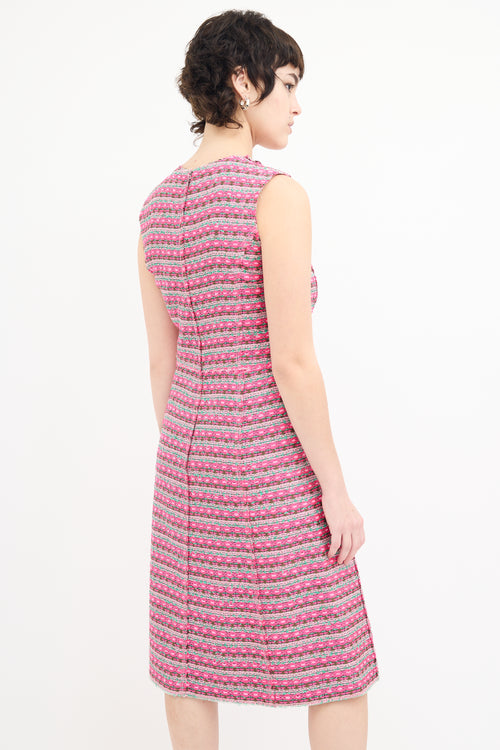 Marc Jacobs Pink & Green Tweed Embellished Dress