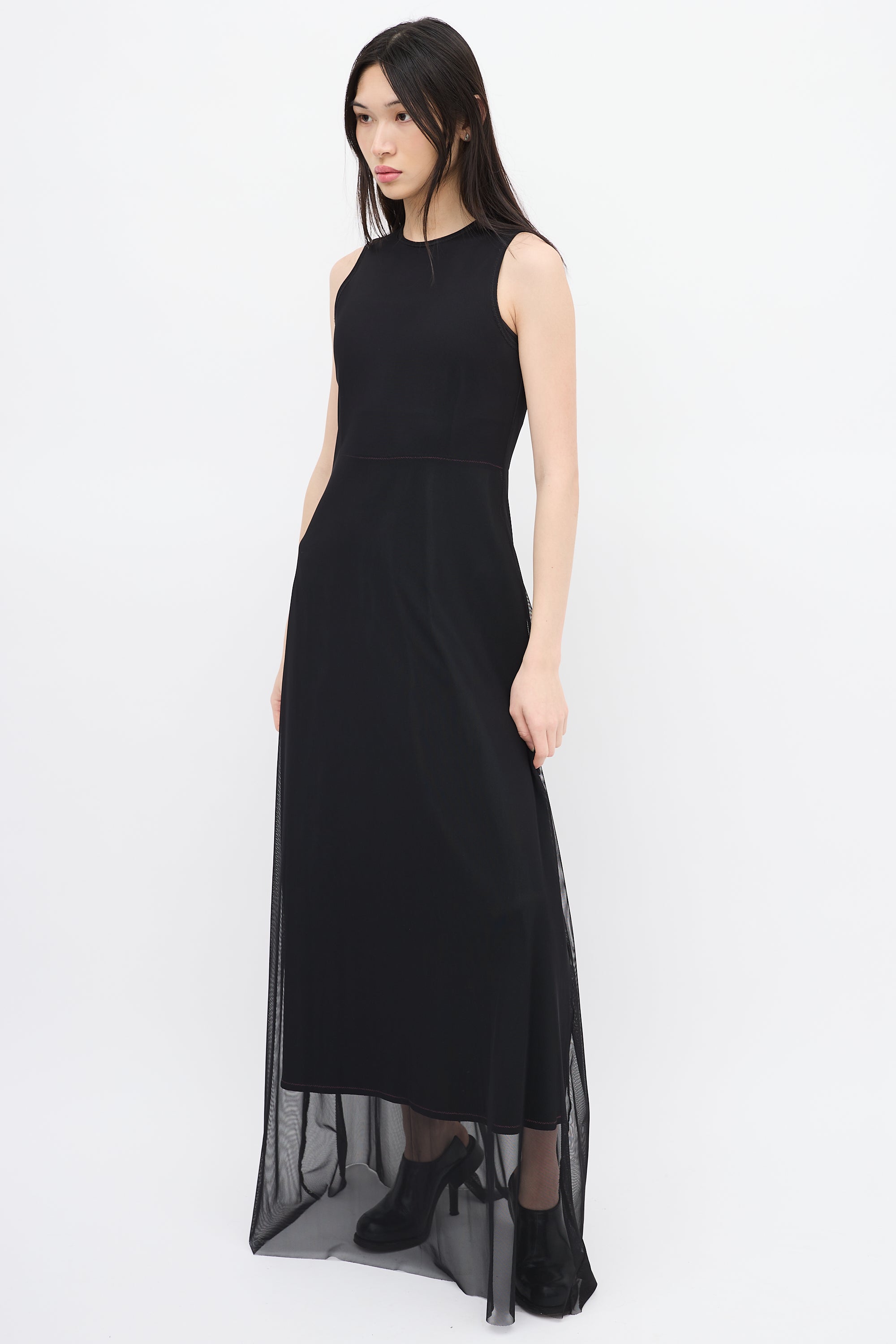 Marie Saint Pierre // Black Mesh Overlay Maxi Dress VSP Consignment Marie Saint Pierre // Black Mesh Overlay Maxi Dress VSP Consignment
