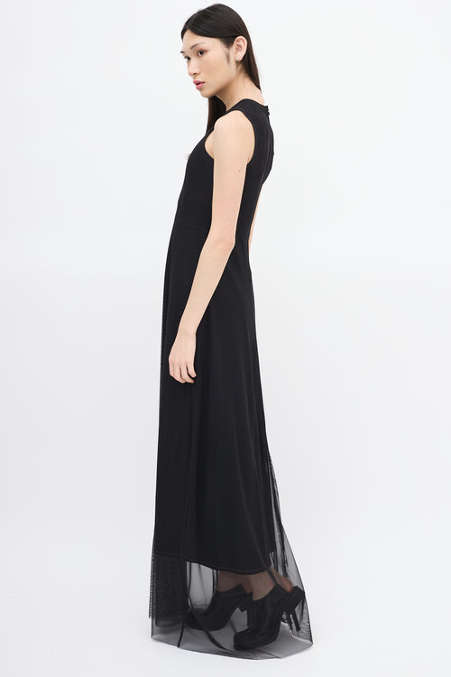 Marie Saint Pierre Black Mesh Overlay Maxi Dress