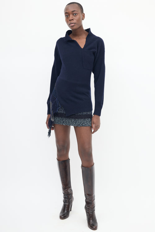 Marni Navy Cashmere Twisted Polo Sweater