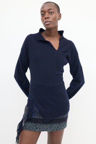 Marni Navy Cashmere Twisted Polo Sweater