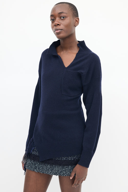 Marni Navy Cashmere Twisted Polo Sweater