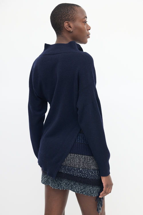 Marni Navy Cashmere Twisted Polo Sweater