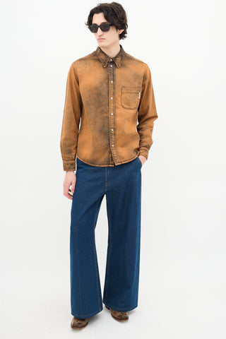 Marni Orange & Black Acid Wash Denim Shirt