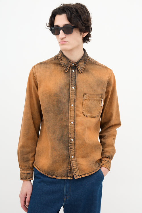 Marni Orange & Black Acid Wash Denim Shirt