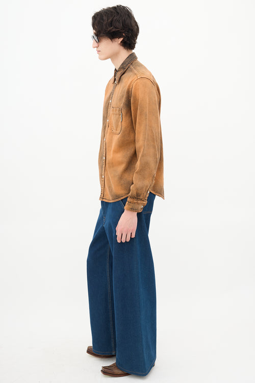 Marni Orange & Black Acid Wash Denim Shirt