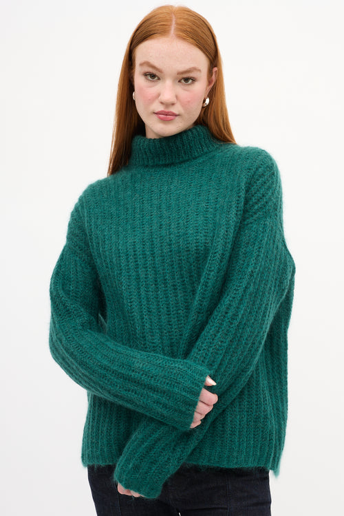 Marni Green Mohair Knit Turtleneck Sweater