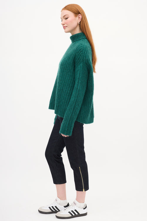 Marni Green Mohair Knit Turtleneck Sweater