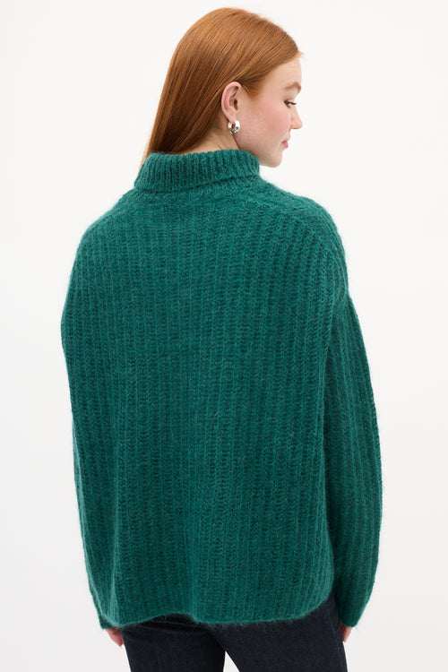 Marni Green Mohair Knit Turtleneck Sweater