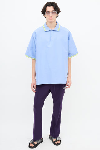 Marni Blue Silk & Green Trim Polo