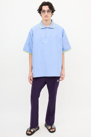 Marni Blue Silk & Green Trim Polo