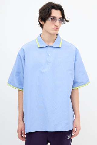 Marni Blue Silk & Green Trim Polo