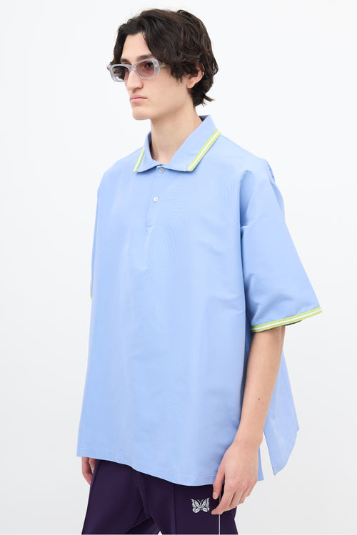 Marni Blue Silk & Green Trim Polo