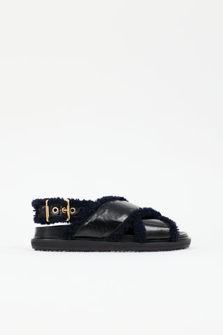Marni Patent & Shearling Fussbett Sandal
