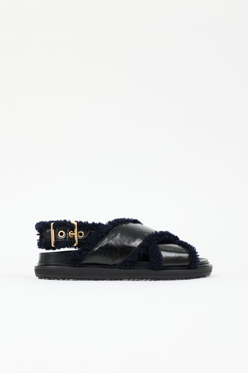 Marni Patent & Shearling Fussbett Sandal