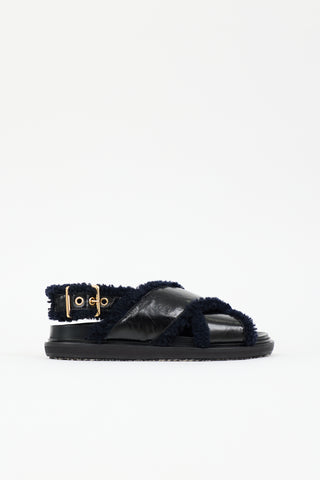 Marni Patent & Shearling Fussbett Sandal