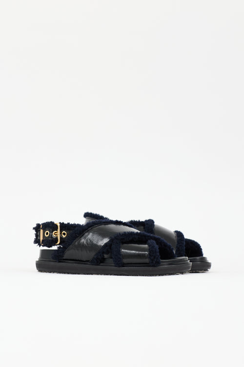 Marni Patent & Shearling Fussbett Sandal
