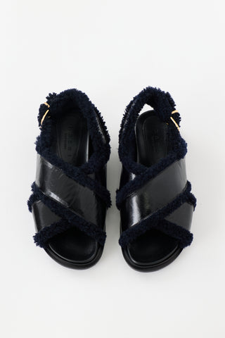 Marni Patent & Shearling Fussbett Sandal