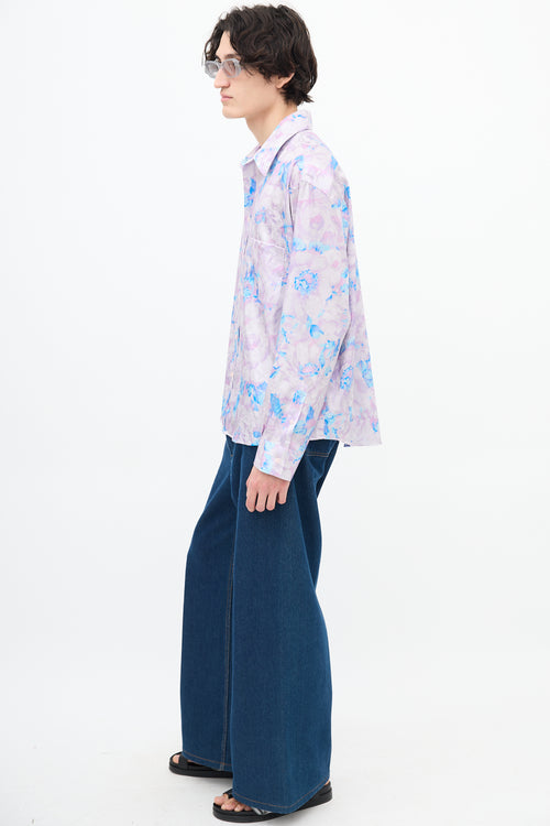 Martine Rose Purple & Blue Floral Jacquard Shirt