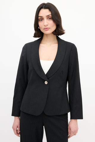 Max Mara Black Wool Pinstripe Belted Suit