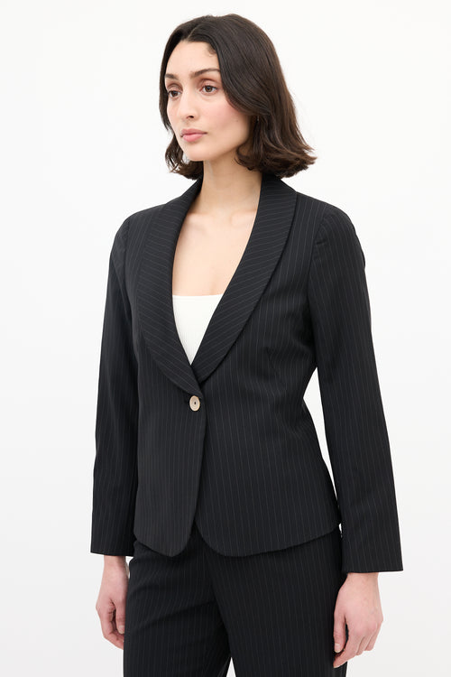 Max Mara Black Wool Pinstripe Belted Suit