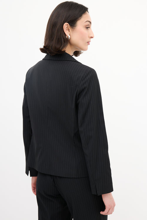 Max Mara Black Wool Pinstripe Belted Suit