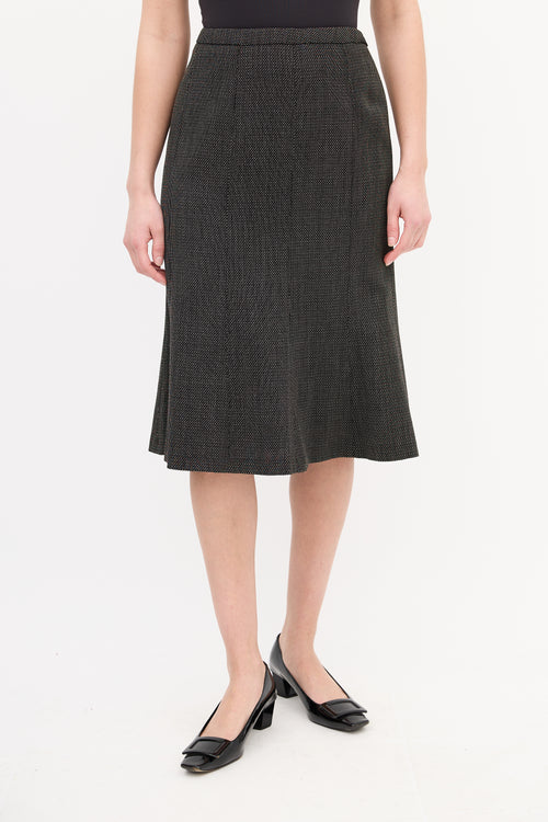 Max Mara Black & Brown Wool Woven Tie Front Skirt Suit