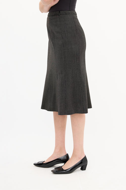 Max Mara Black & Brown Wool Woven Tie Front Skirt Suit