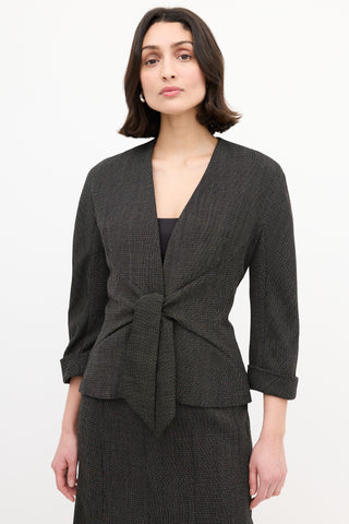 Max Mara Black & Brown Wool Woven Tie Front Skirt Suit