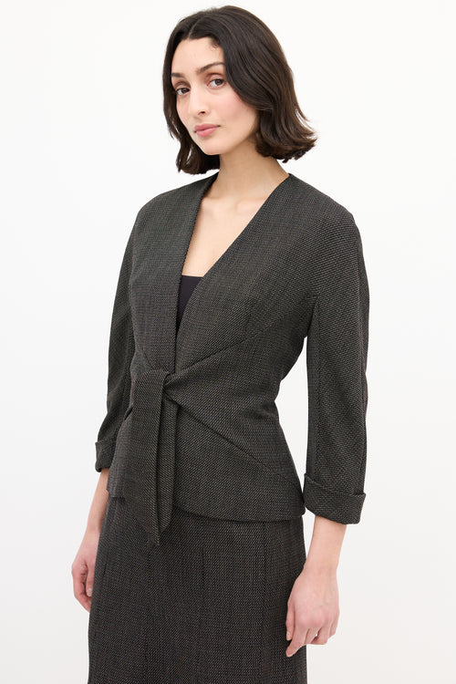 Max Mara Black & Brown Wool Woven Tie Front Skirt Suit