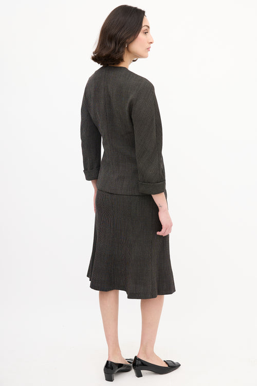 Max Mara Black & Brown Wool Woven Tie Front Skirt Suit